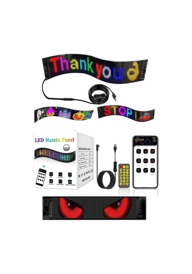 Led Matrix Panel Rg-b Ekran Kumandalı App Kontrollü Iş Yeri Otomobil Tır 60 Cm Siyah