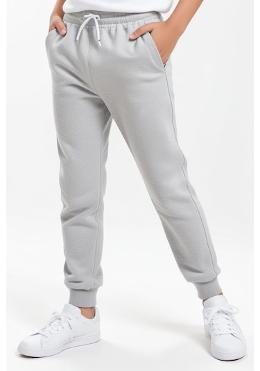 Düz Jogger Baskısız Çift Cepli Erkek Çocuk Eşofman Altı Gri