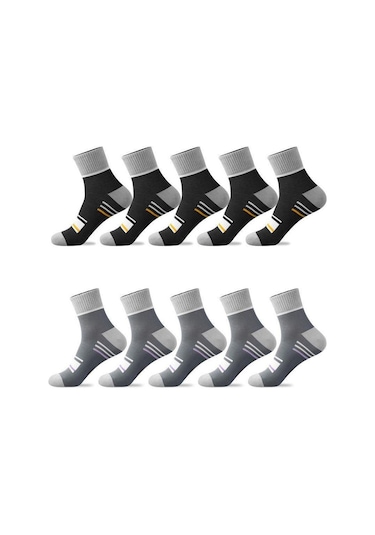 Siyah & Gri 5/10 Pairs Erkek Orta Buzağı Spor Çorap Çizgili Nefes Pamuk Çorap Rahat Çorap Lot 10 Pairs Siyah - Gri