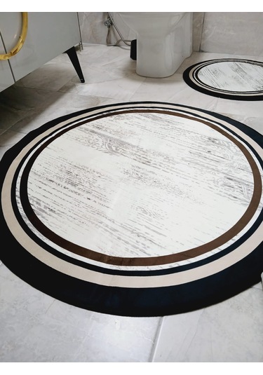 Lovely - Krem Kaymaz Taban Yuvarlak Banyo Halısı 100x100-60x60-4 Krem