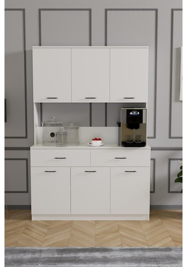 Elmas Kahve Köşesi Çok Amaçlı Dolap Beyaz Beyaz