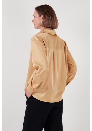 Lela Regular Fit Bağlama Detaylı Saten Bayan Gömlek 611Go00159 Gold