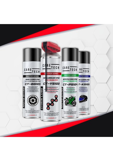 CT-SET4-A  Motosiklet Parlatma Spreyi Zincir Yağlama Fren Balata Kask Temizleme 4'lü Bakım Seti Sprey
