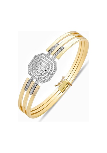 Pırlanta İşçilik Baget Kelepçe Zirkon 14 Ayar Altın Bilezik Altın - Yeşil