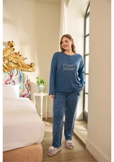 Aydoğan Kadın Suzi Büyük Beden Termal Petrol Pijama Takım 0680 Petrol