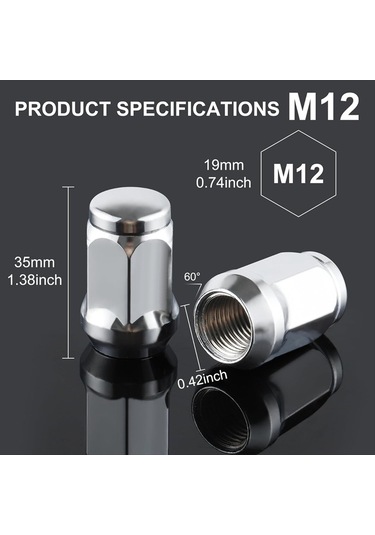 Nayomiglow M14x1.5 Tekerlek Somunları, Tek Parça Tasarım Çıkıntı Acorn Krom Tekerlek Somunları Diğer