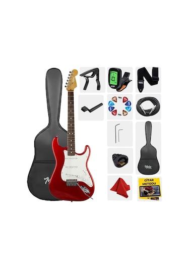 Midex Rph-30wrd Kırmızı Renk Gül Klavye Strat Kasa Sss Elektro Gitar Seti
