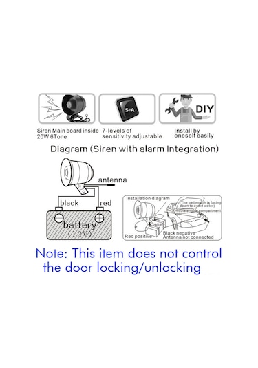 Mufunye 12v Araba Güvenlik Sistemi, 7 Hassasiyet Ayarı, 125db Titreşimli Alarm, 2 Kumanda İle Kırılmadan Kurulum