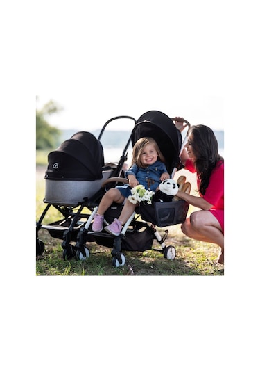 Bumprider Connect³ İkiz Bebek Arabası / Black - Grey Melange & Yan Düzenleyici Çanta Hediyeli