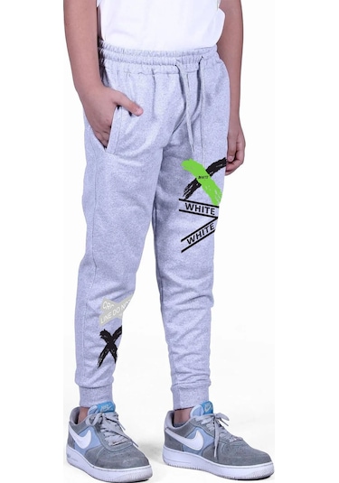 Fyk Kids 2 Li Fermuarlı, Baskılı X Collection Erkek Çocuk Eşofman Altı Gri - Siyah