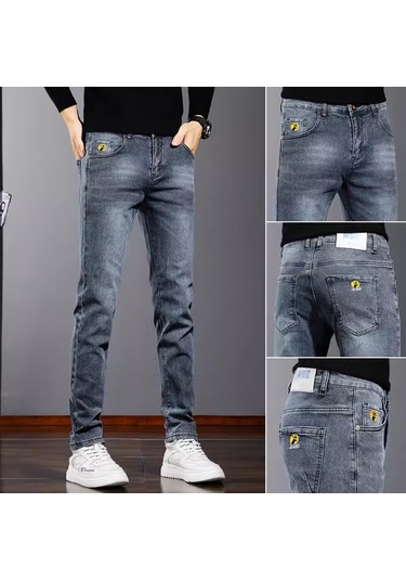 Erkekler İçin Yeni Esnek Dar Kot Pantolon Gri - Mavi