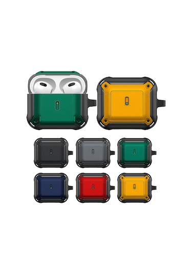 Airpods Uyumlu 3 İçin Sürgülü Tokalı Kablosuz Kulaklık Kancalı Koruyucu Kılıf Siyah