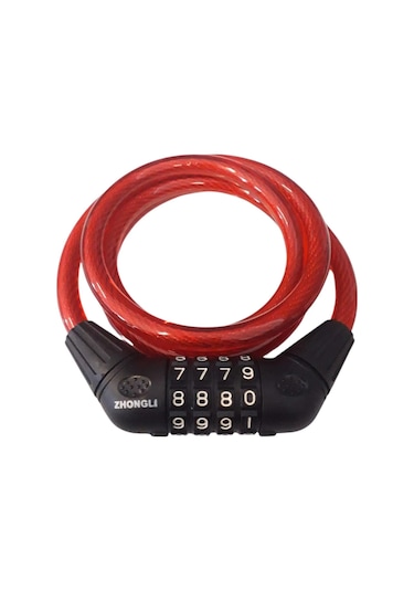 Zhongli Şifreli Çelik Kilit Kırmızı 10x1200mm Siyah