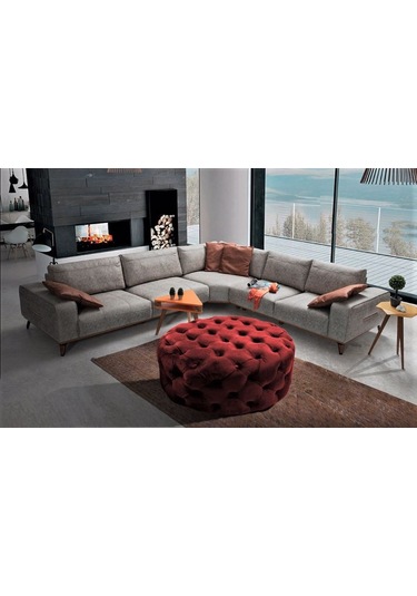 Yuvarlak Chester Model Kapitoneli Oval Orta Puf- Modern Puf Bordo