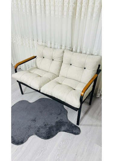 Madame Home Kasımpatı Balkon, Bahçe, Cafe Metal Kanepe Koltuk Takımı 2'li Krem