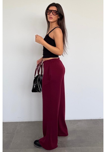 Bordo Geniş Paça Barrel Fit Eşofman Altı Mg2646 Bordo