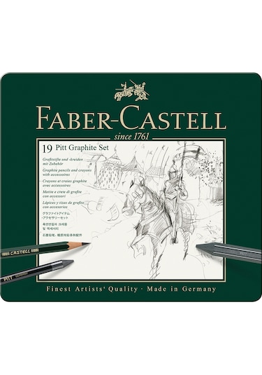 Faber-Castell Pitt Grafit Sanat Seti,Siyah,19 Parça,Kömür Kalem ve Aksesuarlarla,Gölgelendirme ve Eskiz İçin İdeal