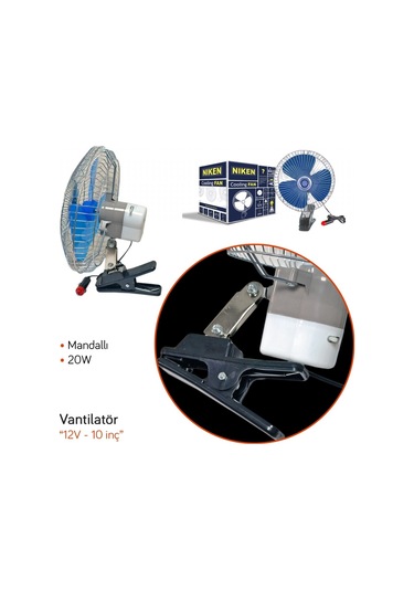 Niken Araç Vantilatörü 12v 10 İnç 20w Mandallı