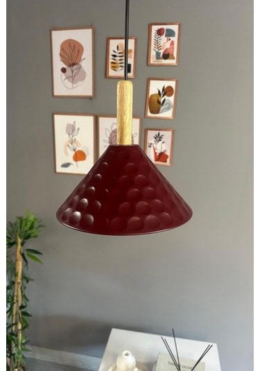 Rumy Vişne Çürüğü Tekli Avize Ahşap Başlık Sarkıt Ofis Showroom Salon Mutfak Avizeleri Bordo