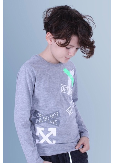 X Baskılı Uzun Kollu Erkek Çocuk Gri Sweatshirt Gri