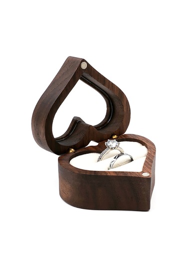 Kangvka Kahverengi Ahşap Kalp Kutu, Beyaz Kadife İç, İki Yerinli Yüzük Kutusu, Hediye Veya Kişisel Depolama, Rb513-c2 Çok Renkli