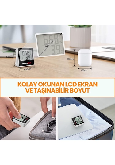 ThermoPro TP157 İç Mekan (Sera, Dolap, Bebek Odası) Hassas Sıcaklık ve Nem Ölçer Mini Termometre