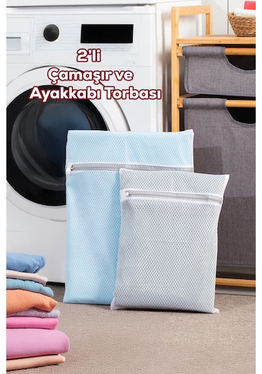 Porsima 2li Çamaşır Yıkama Filesi Fermuarlı Bölmeli Yıkama Filesi Renkli