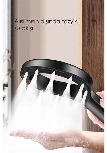 Kustar Super Sonic Su Tasarruflu Siyah Turbo Jet Banyo Duş Başlığı El Duşu Siyah