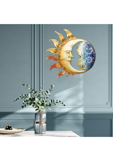 Homyl Metal Güneş Ay Duvar Sanatı Oturma Odası Bahçe Veranda 30cm