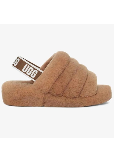 Ugg W Fluff Yeah Slide Leather Womens Slide Hakiki Koyun Derisi Kadın Terlik Taba Taba