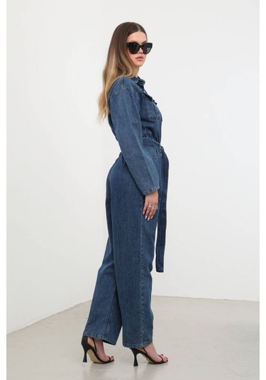 Kadın Oversize Jean Tulum Koyu Mavi 001