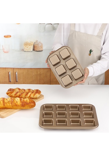 Yuntech01 Gri Kare 6'lı Fırın Tepsisi: İçsiz Karbon Çelik, Pasta-puding-ekmek Pişirme, Kolay Temizleme, Dayanıklı Fırın Aleti