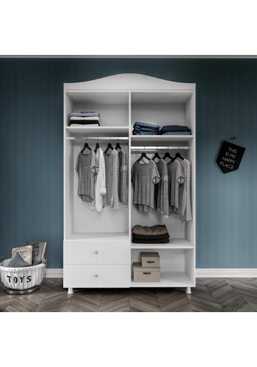 Angel Mavi Kulplu 5 Bölmeli 2 Çekmeceli Gardrop