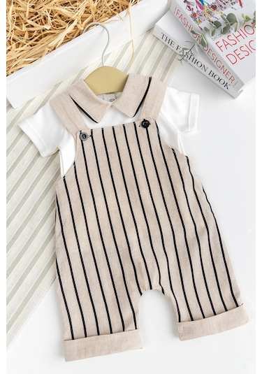 Babymod Erkek Bebek %100 Pamukyazlık Salopet Tulum Set Bej