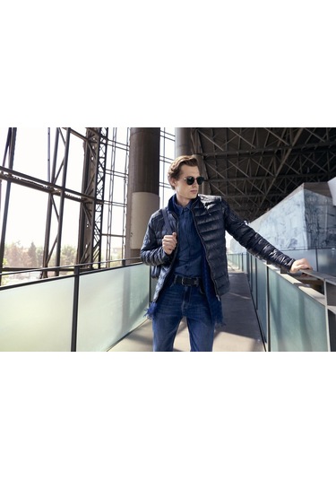 Su Geçirmez Regular Fit Erkek Şişme Suni Deri Mont Lacivert 4528 Lacivert