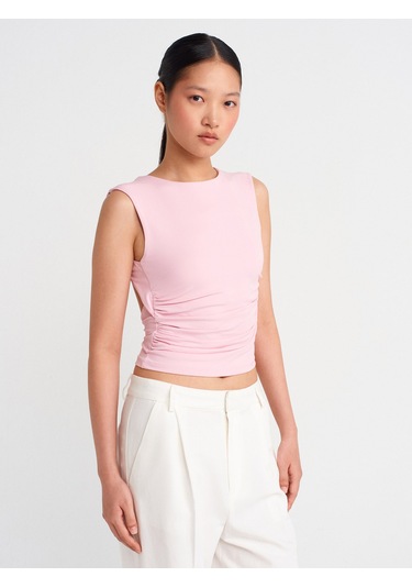 Dilvin 21132 Sırtı Açık Büzgülü Top-toz Pembe Toz Pembe