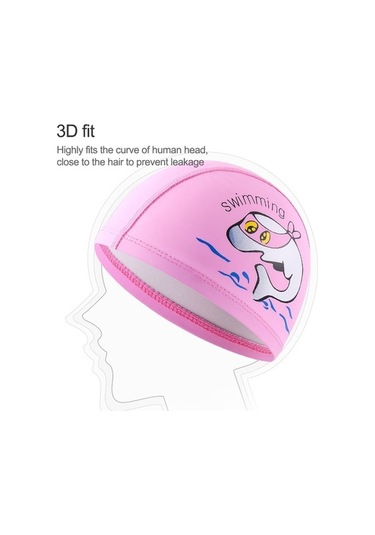 Dm Çocuk Yüzme Şapkası Pu Baskılı Sevimli Yunus Desenli Elastik Koyu Mavi Koyu Mavi