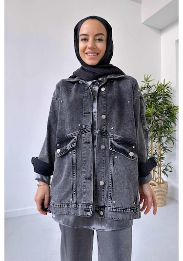 Çift Cep Taşlı Kot Ceket - Antrasit Antrasit