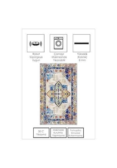 West Home Dijital Baskı Yıkanabilir Kaymaz Taban Mutfak Halısı Salon Halısı Ve Yolluk Wh 536 Multy