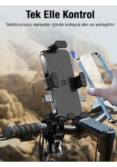 Polham Otomatik Kilit Sistemli Sarsılmaz Düşmez Gidon Uyumlu Bisiklet, Motosiklet Telefon Tutucu