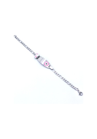 316l Çelik Pembe Nazar Boncuklu Hello Kitty Çocuk Bileklik Blk-961 Gümüş