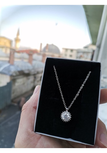 Ervanur Gümüş Kaplama Zirkon Tektaş Kadın Kolye Gümüş