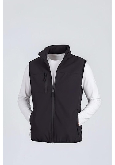 Vatan Tekstil Dik Yaka Slim Fit 3 Cepli Softshell Erkek Yelek Su İtici Kumaş Gri
