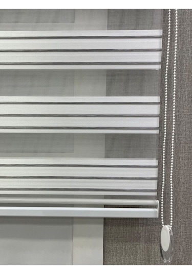 Zebra Stor Perde Dar Plise Güneşlik Beyaz Gri Çizgili Beyaz