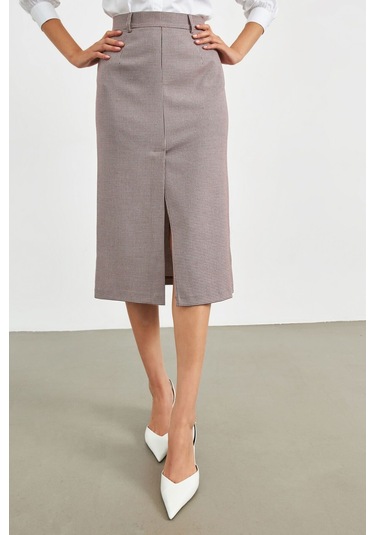 Stella Pulvis Bordo Pötikare Yırtmaçlı Midi Kalem Etek Bordo