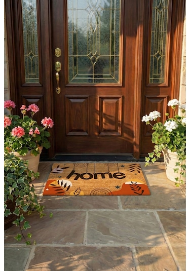 Esnature Home Bohem Temalı Dağ ve Yaprak Desenli Kapı Önü Paspas