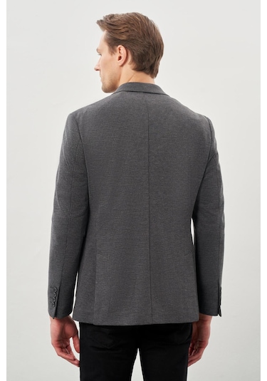 Siyah Kazayağı Desen Örme Mono Yaka 2 Düğme 6 Drop Slim Fit Classic Ceket 1002245166 001 Siyah