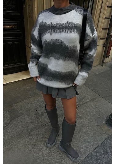 Lymens Oversize Geçiş Detaylı Triko Ekru