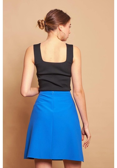 Yüksek Bel Hafif Likralı Kumaş Diz Boy Çan Etek-sax SAX