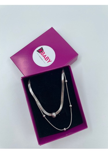 Xbaby İkili Küçük Toplu Çelik Gümüş Renk Kolye Gümüş